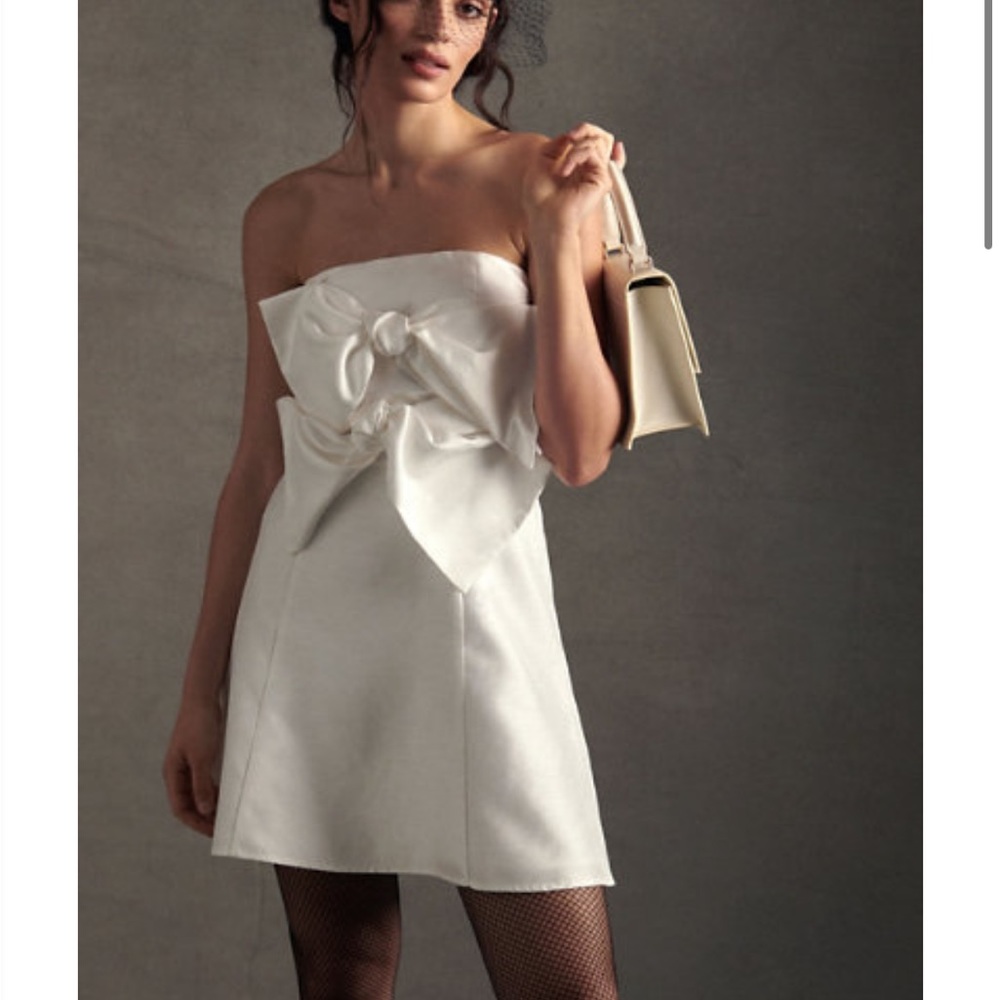 BHLDN double bow white mini dress